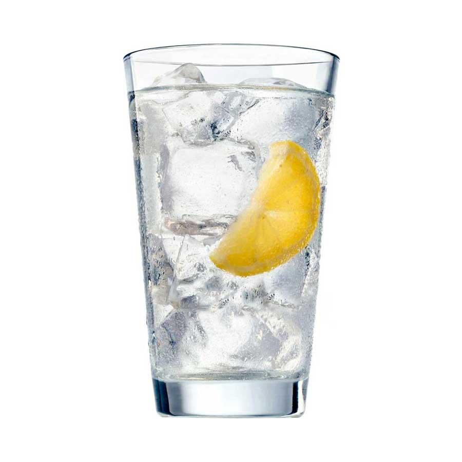 Glass of ice water with lemon
